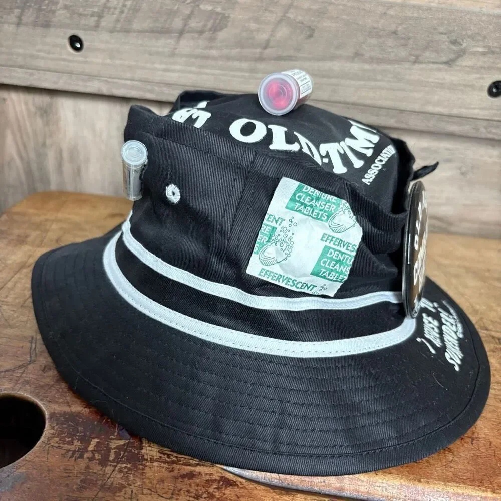 Over the Hill 40's 50's Old Timers Old Age Survival Kit Bucket Hat Preworn